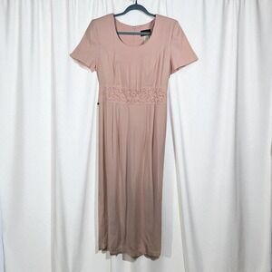 Vintage Virgo II Women's Pink Midi Dress Short Sleeve Elegant Formal Wear Career